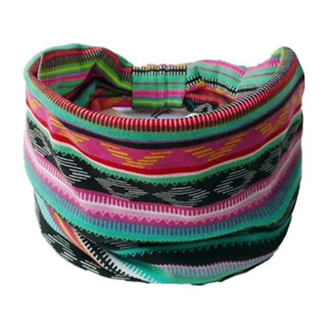 Boho Style Cotton Wide Printed Bandana Headbands For Women