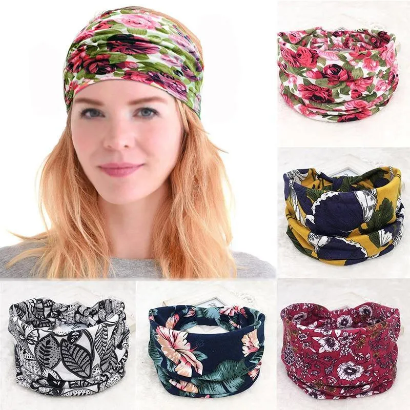 Boho Style Cotton Wide Printed Bandana Headbands For Women