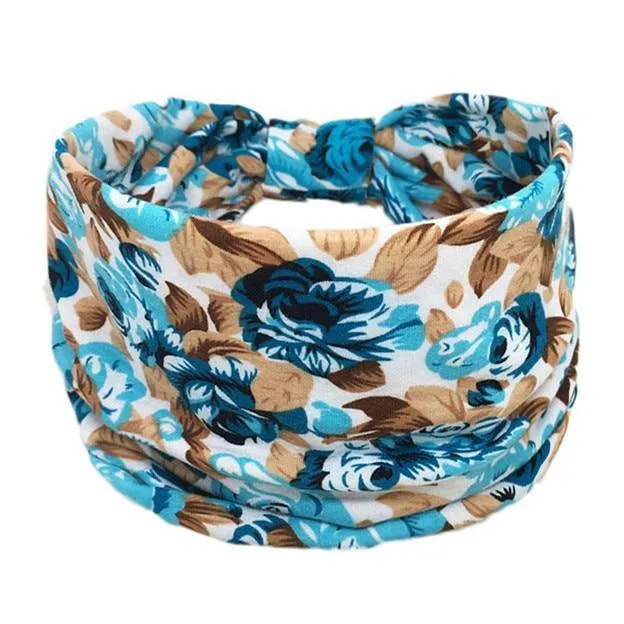 Boho Style Cotton Wide Printed Bandana Headbands For Women