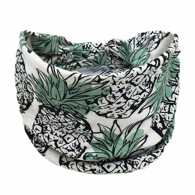Boho Style Cotton Wide Printed Bandana Headbands For Women