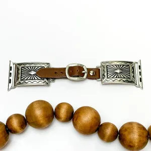 Brown Smart Watch Band with Silver Tone Rectangle Conchos