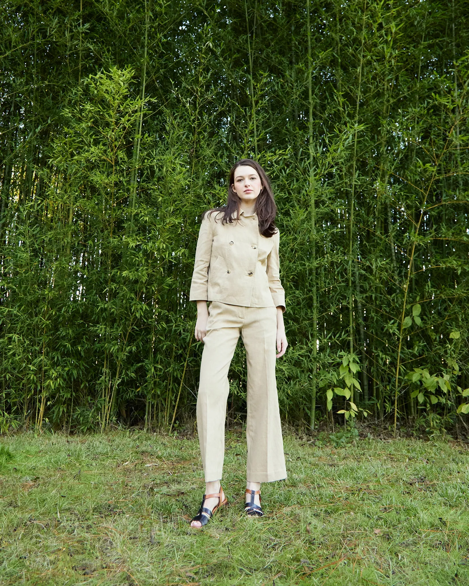 Casey Peacoat in Khaki Stretch Cotolino