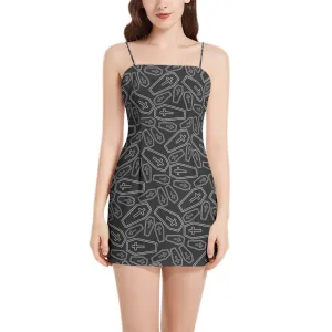 Coffin Print Sleeveless Square Neckline Spaghetti Strap Mini Dress