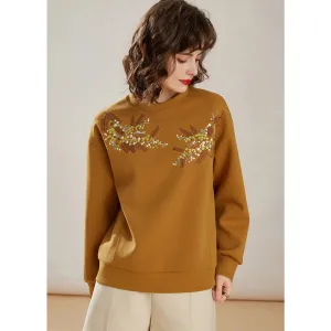 Contrast Color Embroidered Pullover Tops