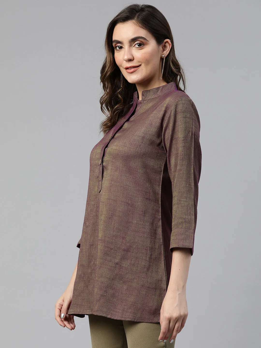 Cottinfab Mandarin Collar Shirt Style Longline Top