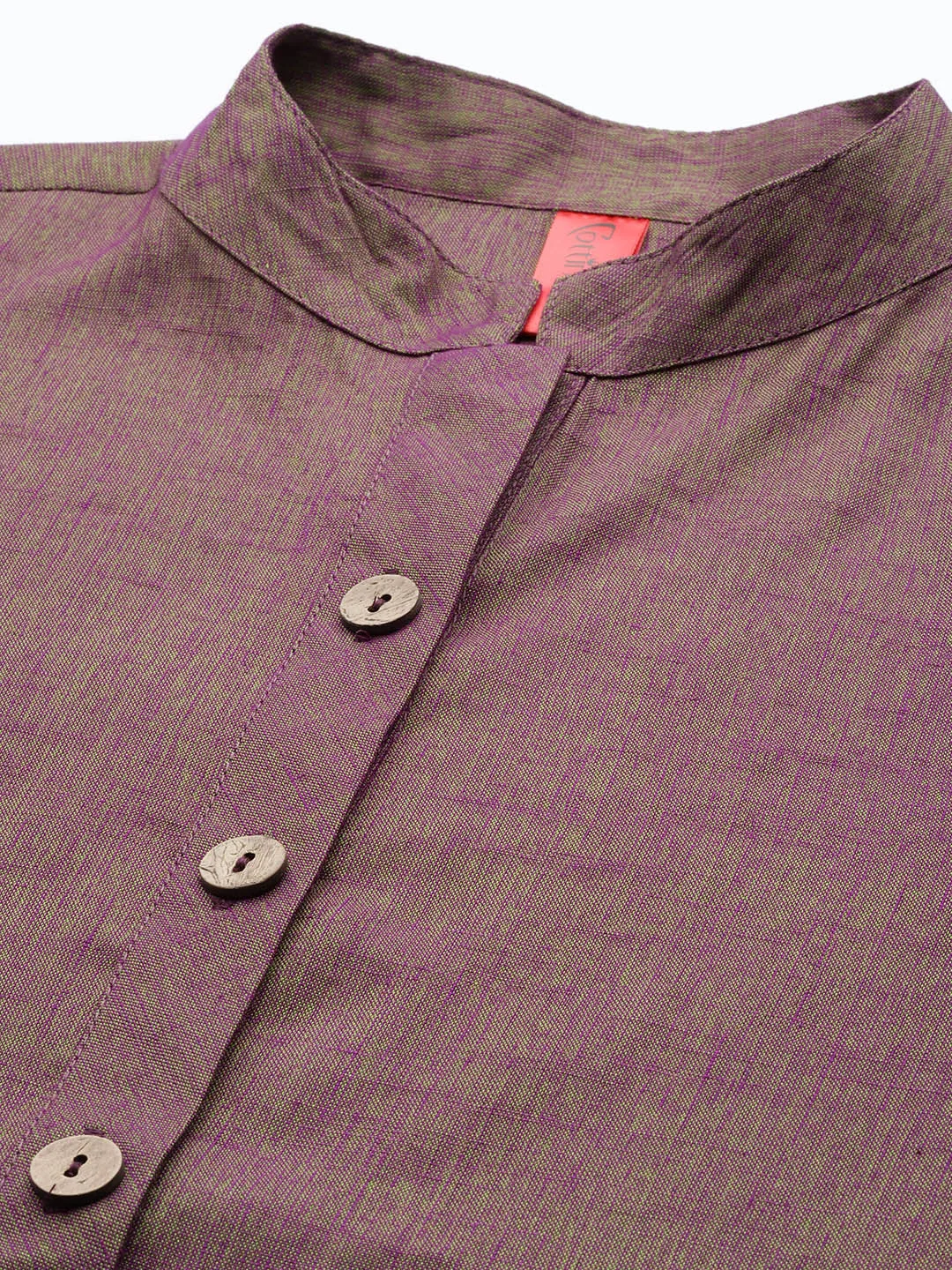Cottinfab Mandarin Collar Shirt Style Longline Top