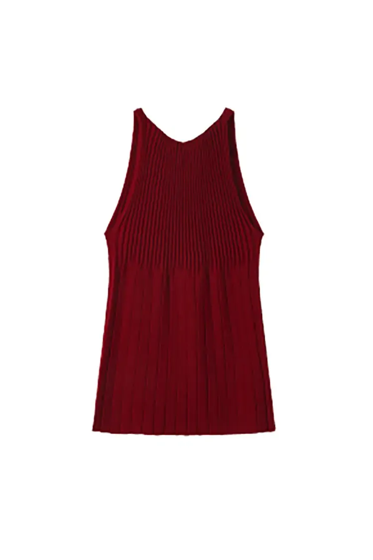 Cotton Blend Sleeveless Accordion Pleated Knit Top
