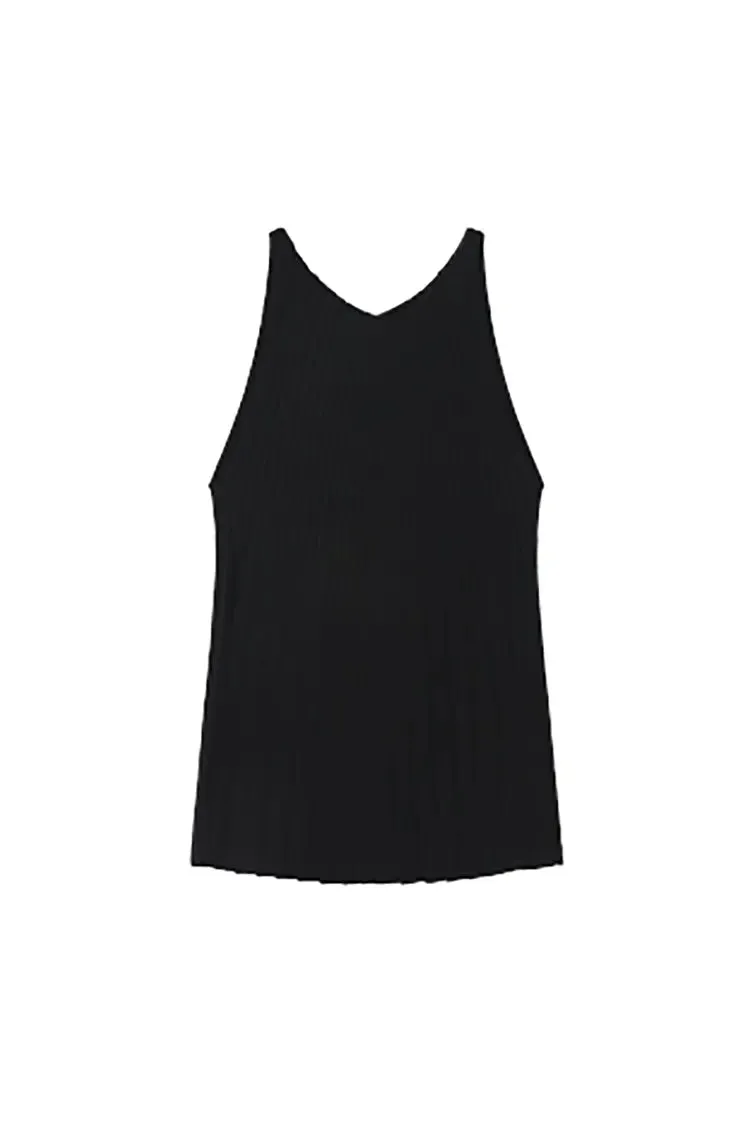 Cotton Blend Sleeveless Accordion Pleated Knit Top