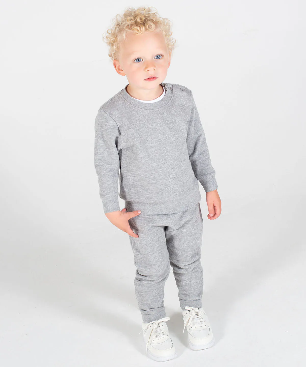 Crew neck sweatshirt with shoulder poppers | Heather Grey