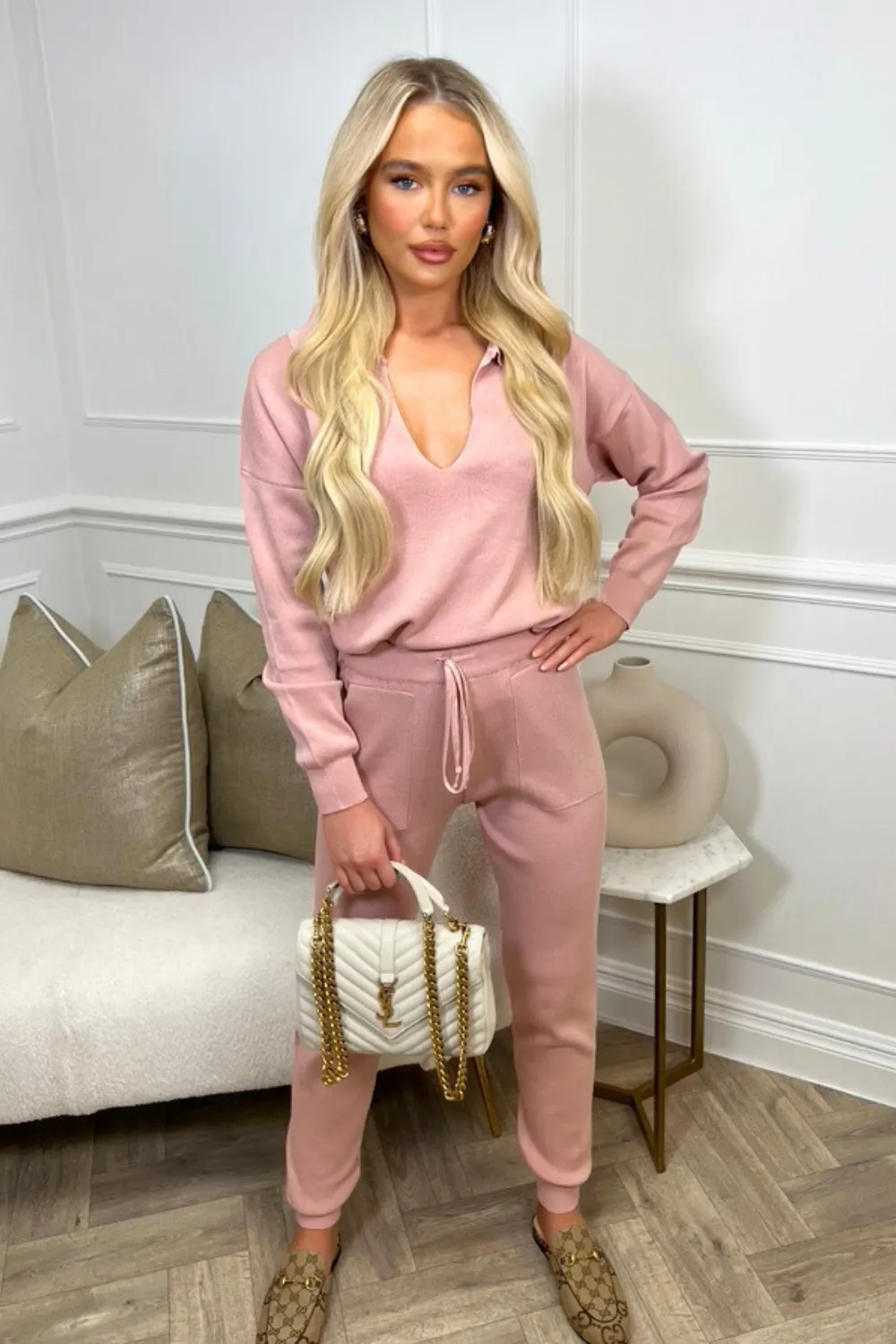 Danielle blush knitted sweater and jogger co-ord