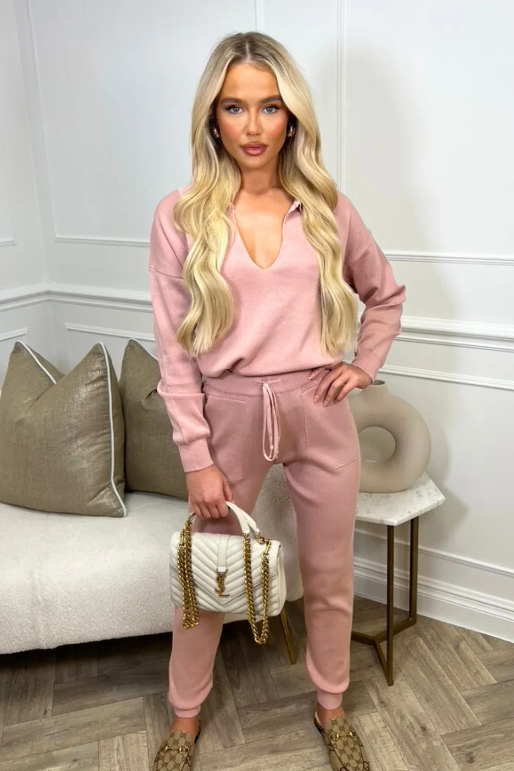 Danielle blush knitted sweater and jogger co-ord