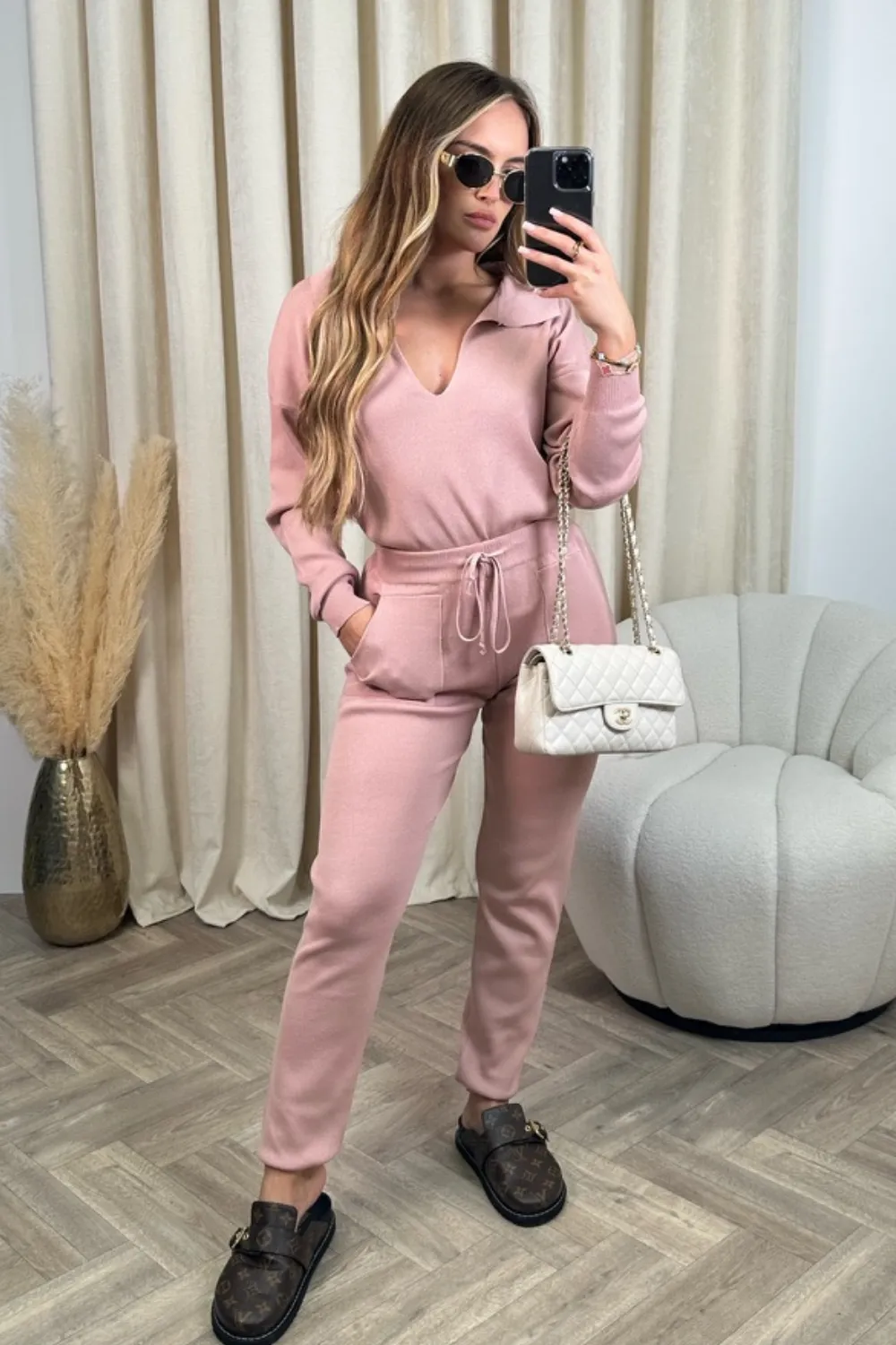 Danielle blush knitted sweater and jogger co-ord