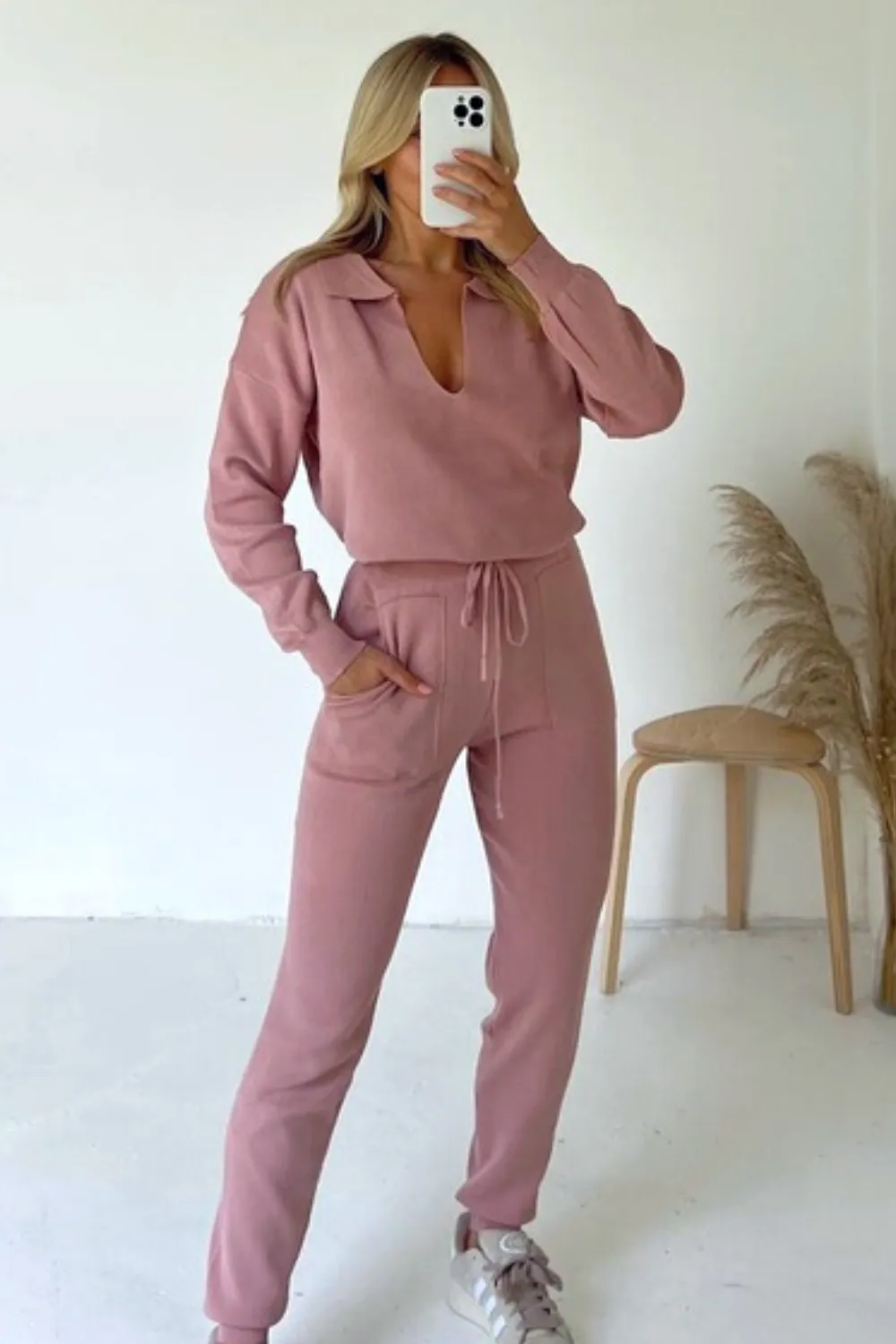 Danielle blush knitted sweater and jogger co-ord