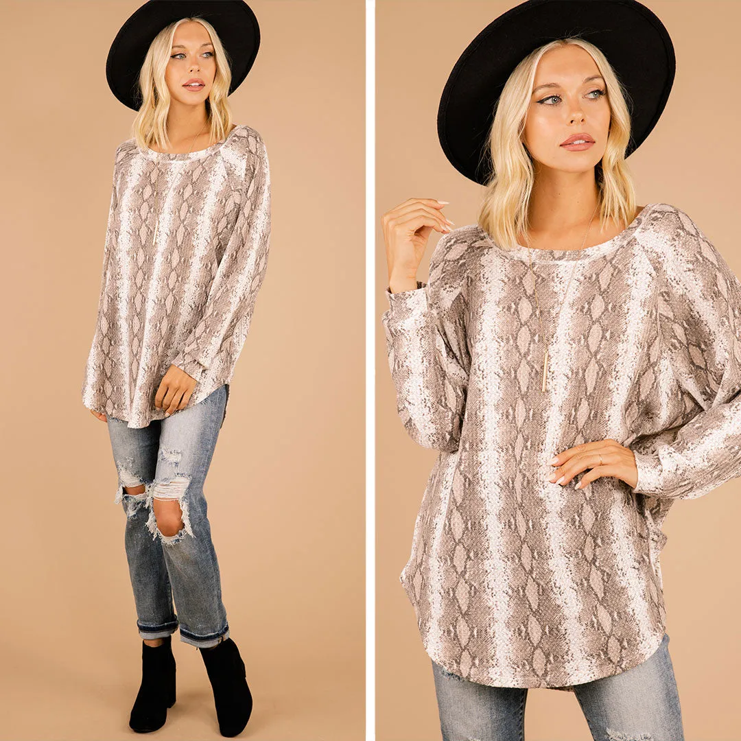 Easy Like Sunday Taupe Brown Snake Print Tunic