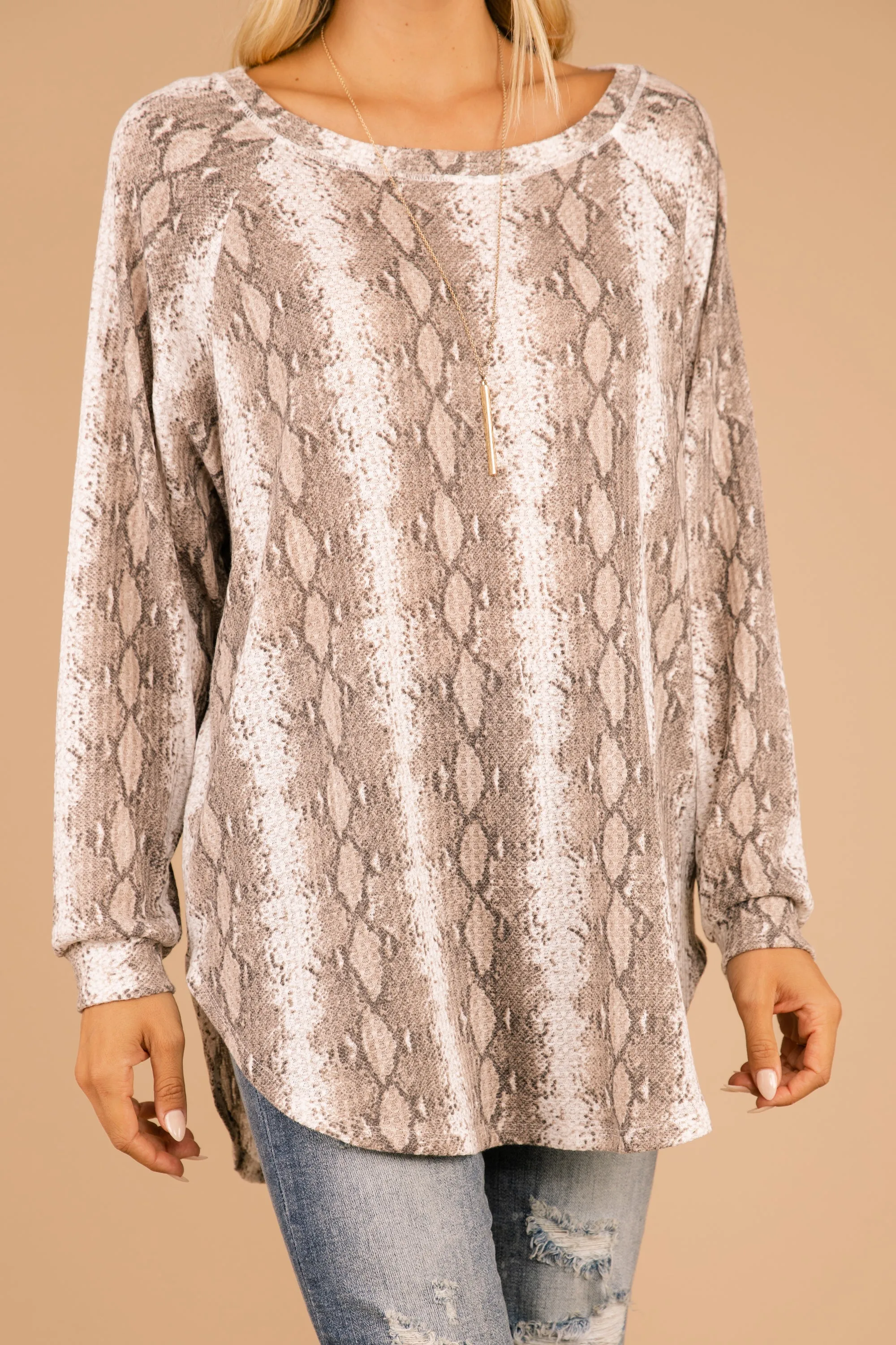 Easy Like Sunday Taupe Brown Snake Print Tunic