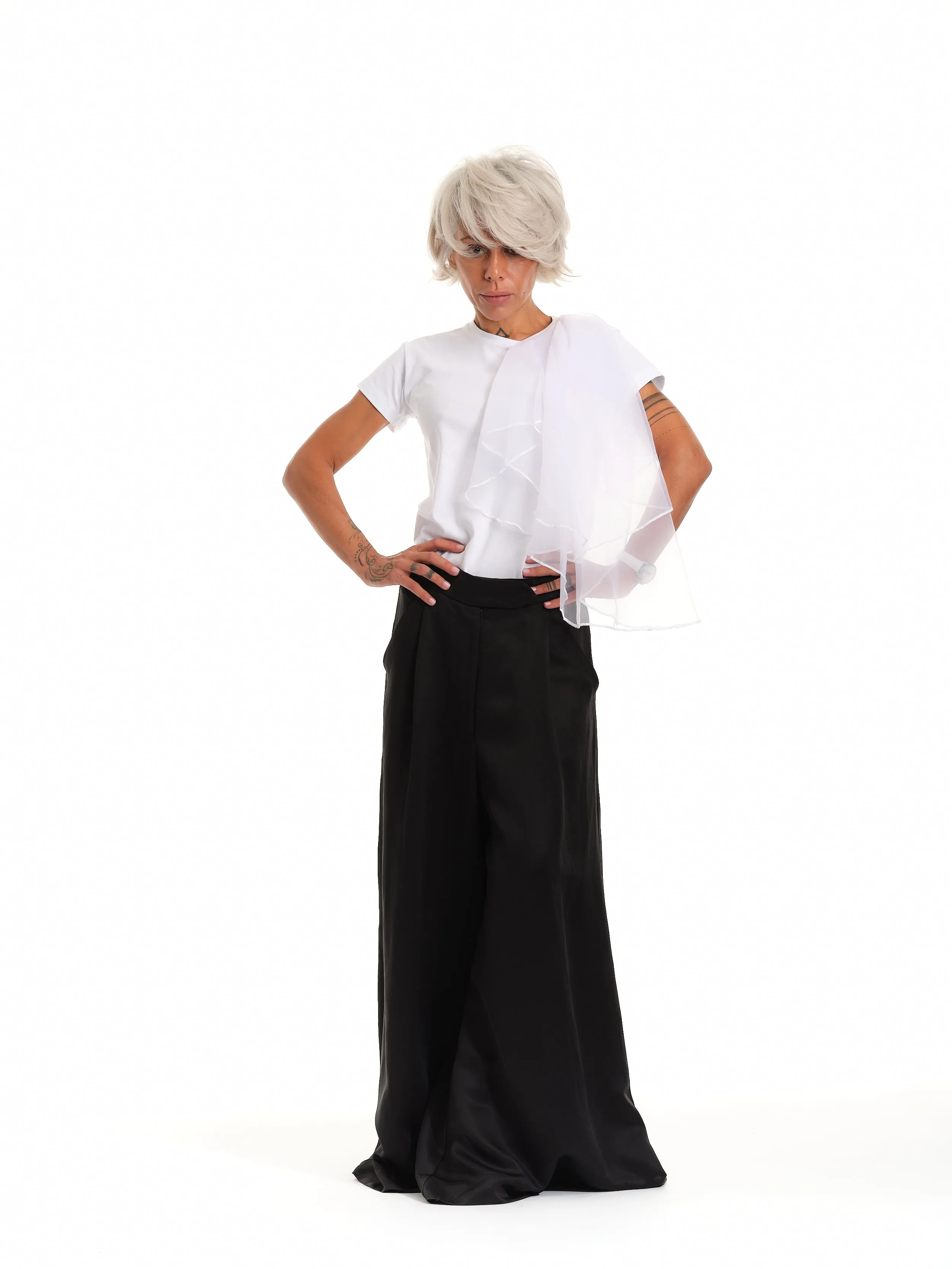 Elegant White Top with Jabot Detail