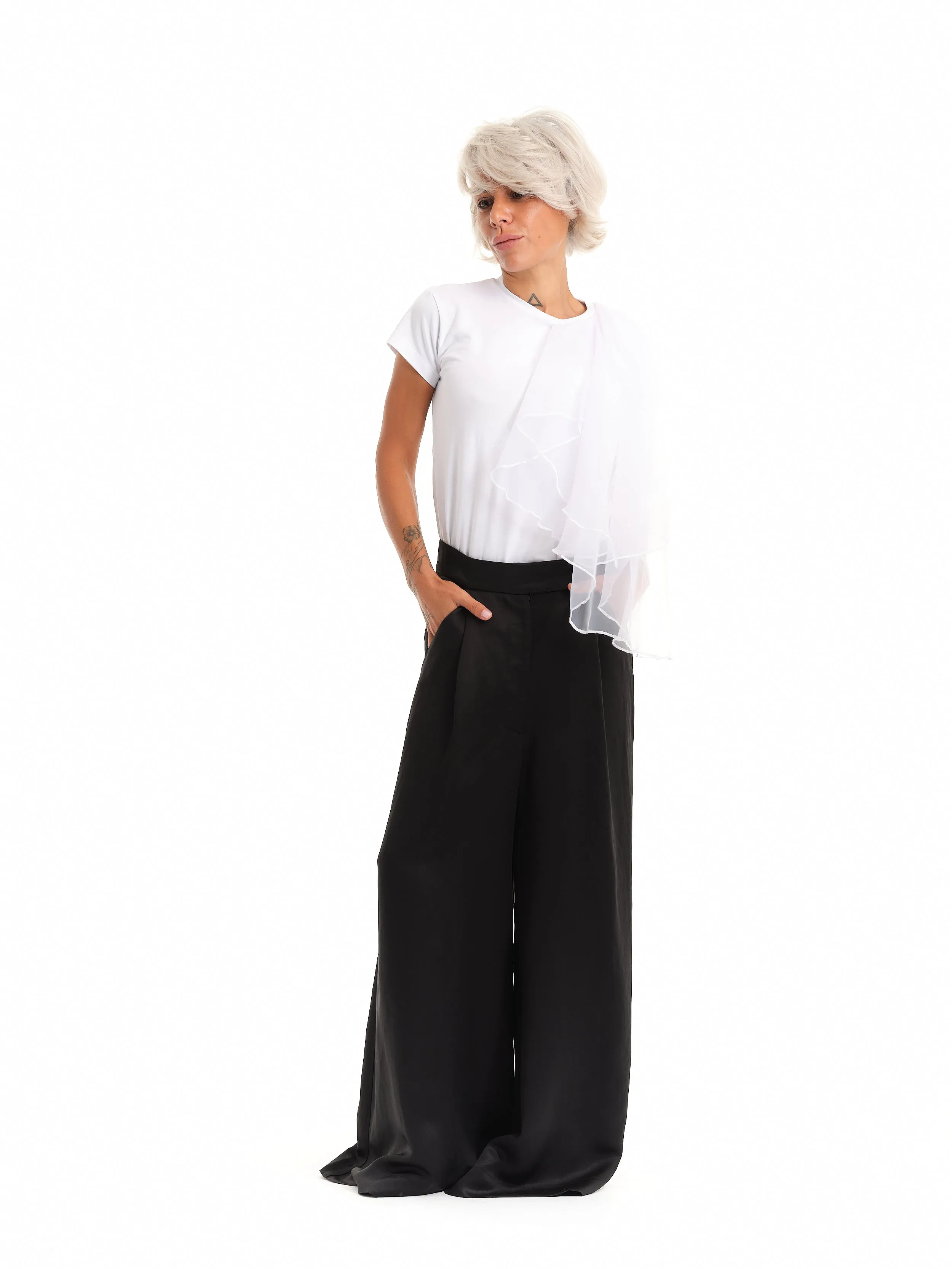 Elegant White Top with Jabot Detail