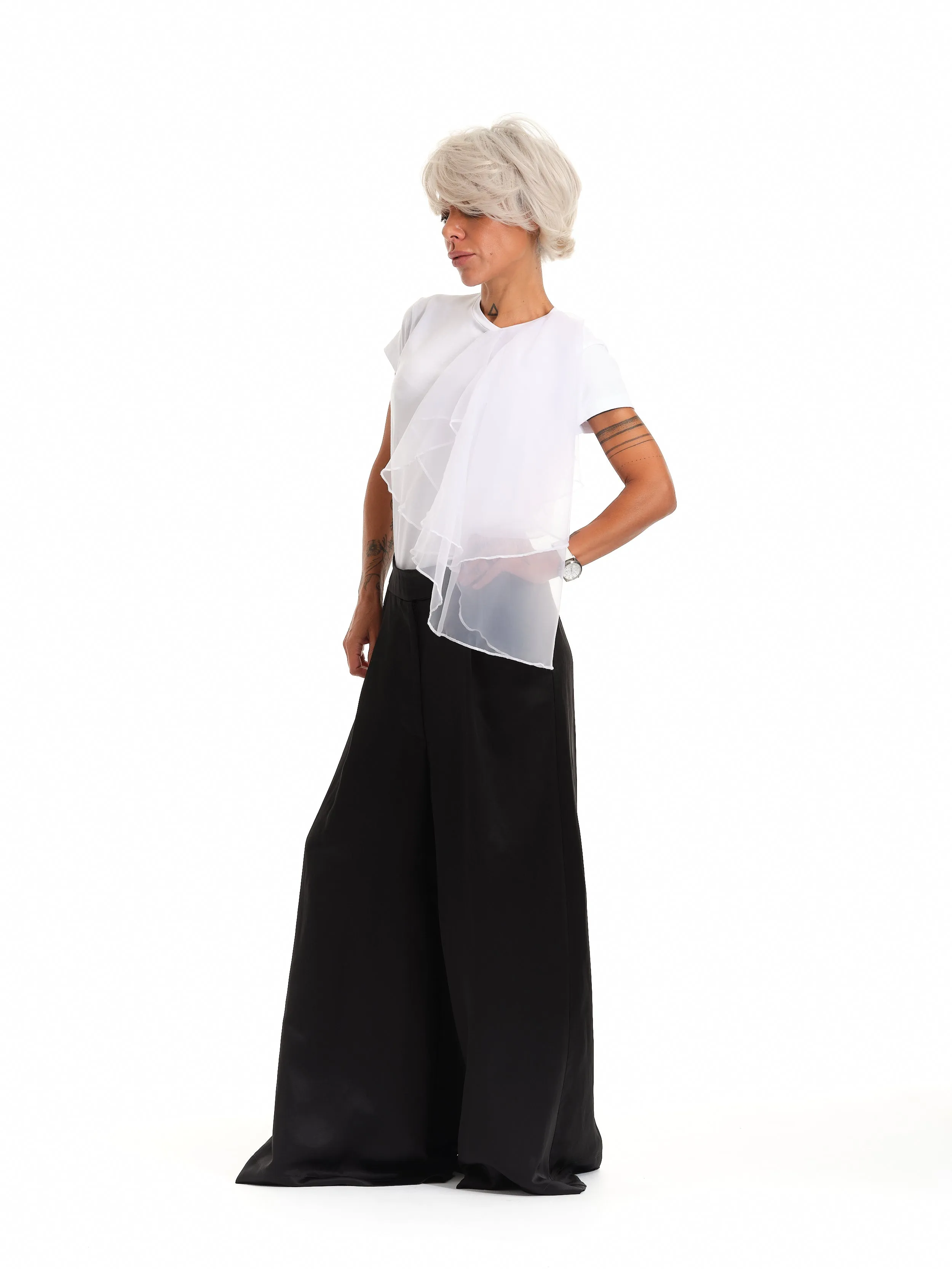 Elegant White Top with Jabot Detail