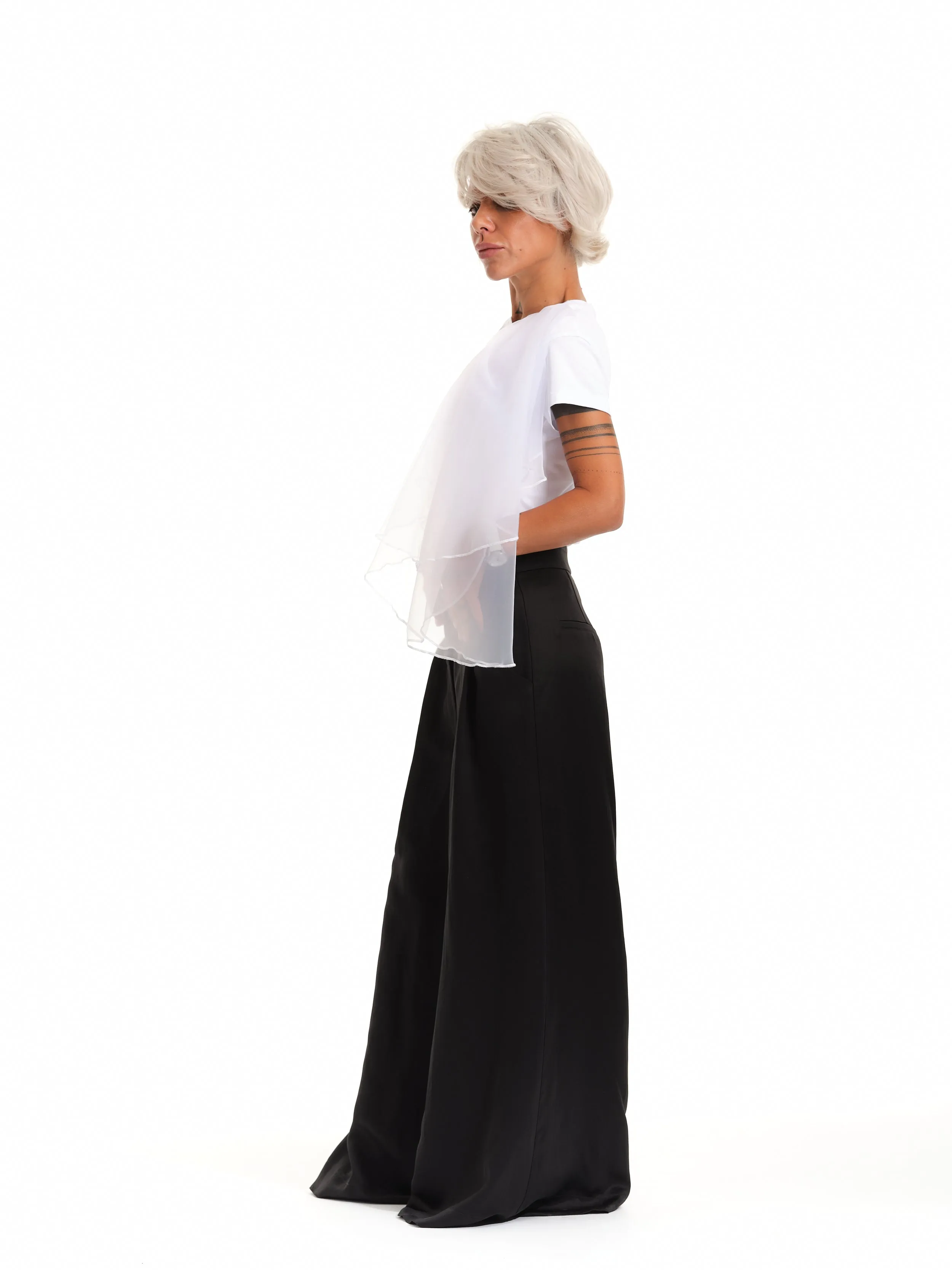 Elegant White Top with Jabot Detail