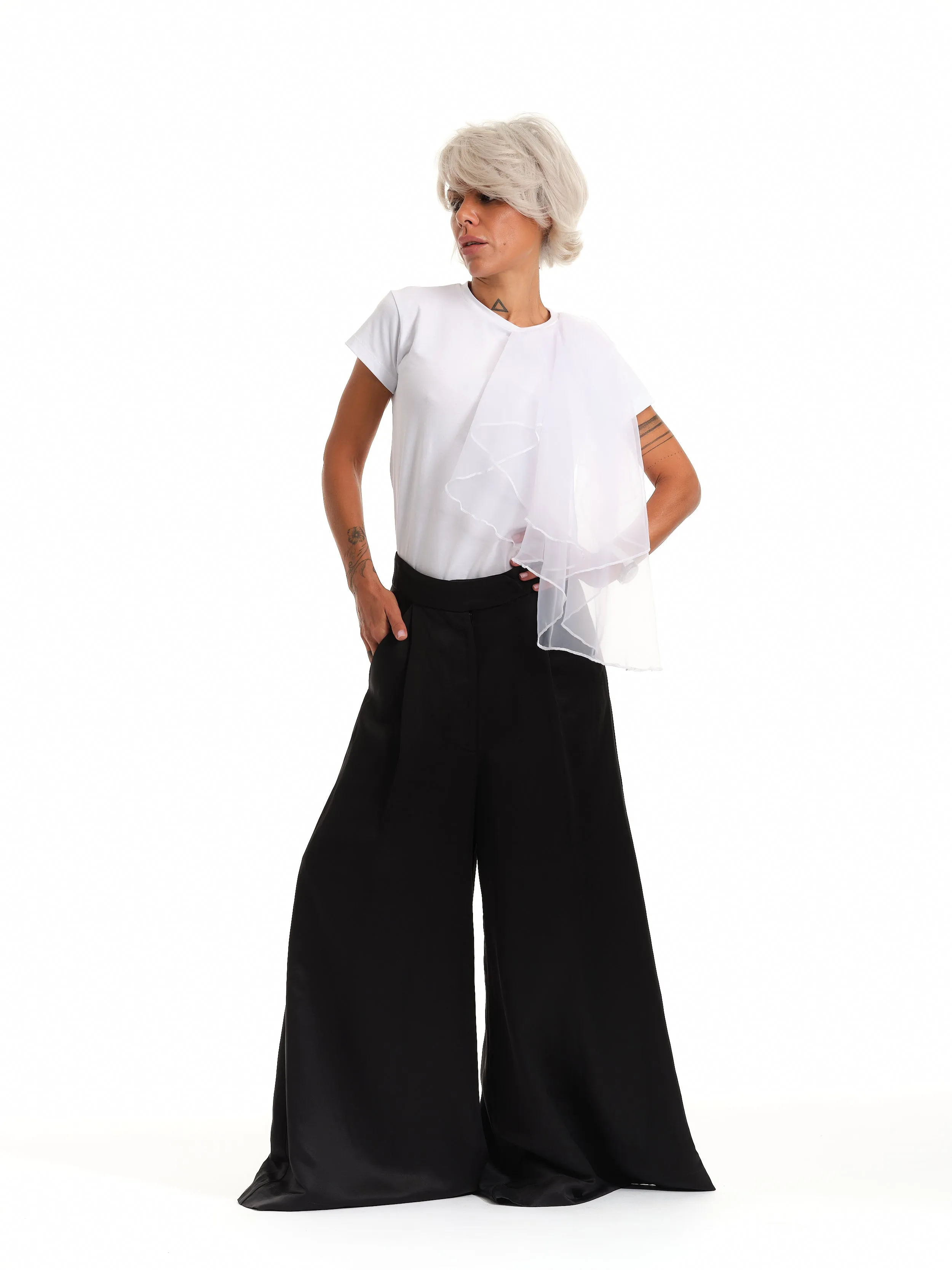 Elegant White Top with Jabot Detail