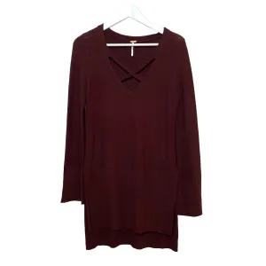 Free People Cross Front Tunic Sweater Maroon Small