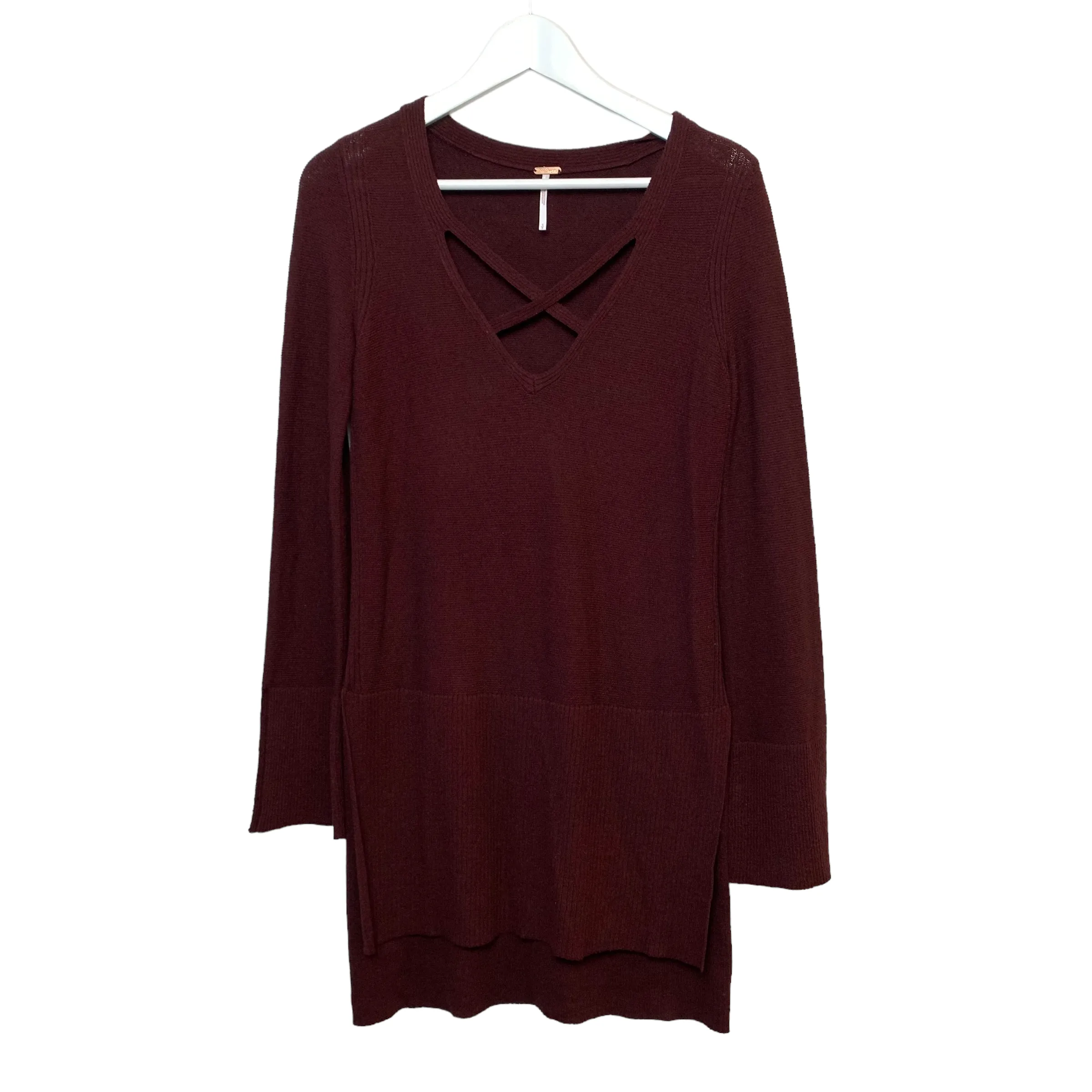 Free People Cross Front Tunic Sweater Maroon Small