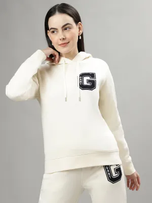 Gant Women Cream Solid Hooded Long Sleeves Sweatshirts