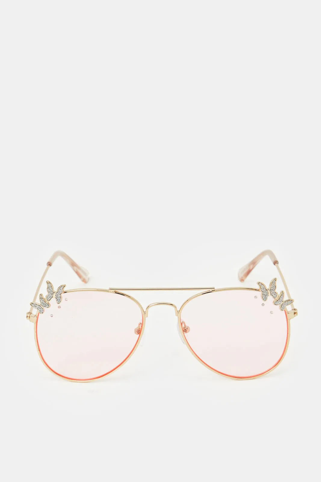 Girls Aviator Butterfly Embellishment Sunglasses