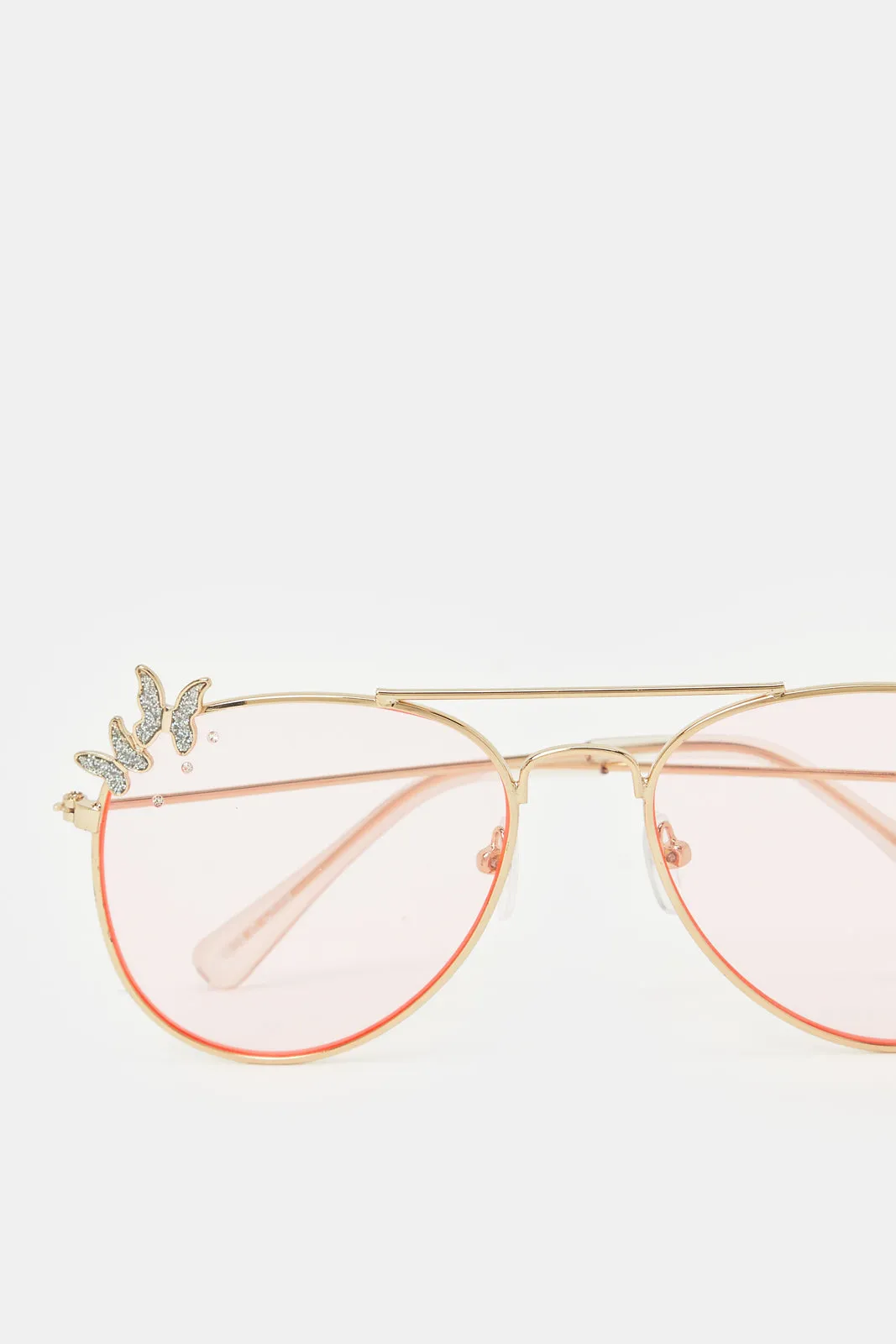 Girls Aviator Butterfly Embellishment Sunglasses