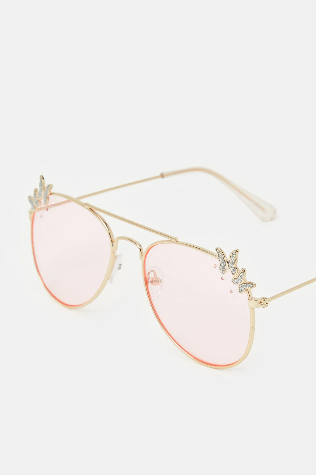 Girls Aviator Butterfly Embellishment Sunglasses