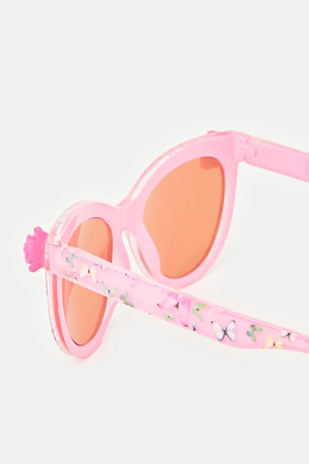 Girls Pink Floral Print Cat Eye Sunglasses
