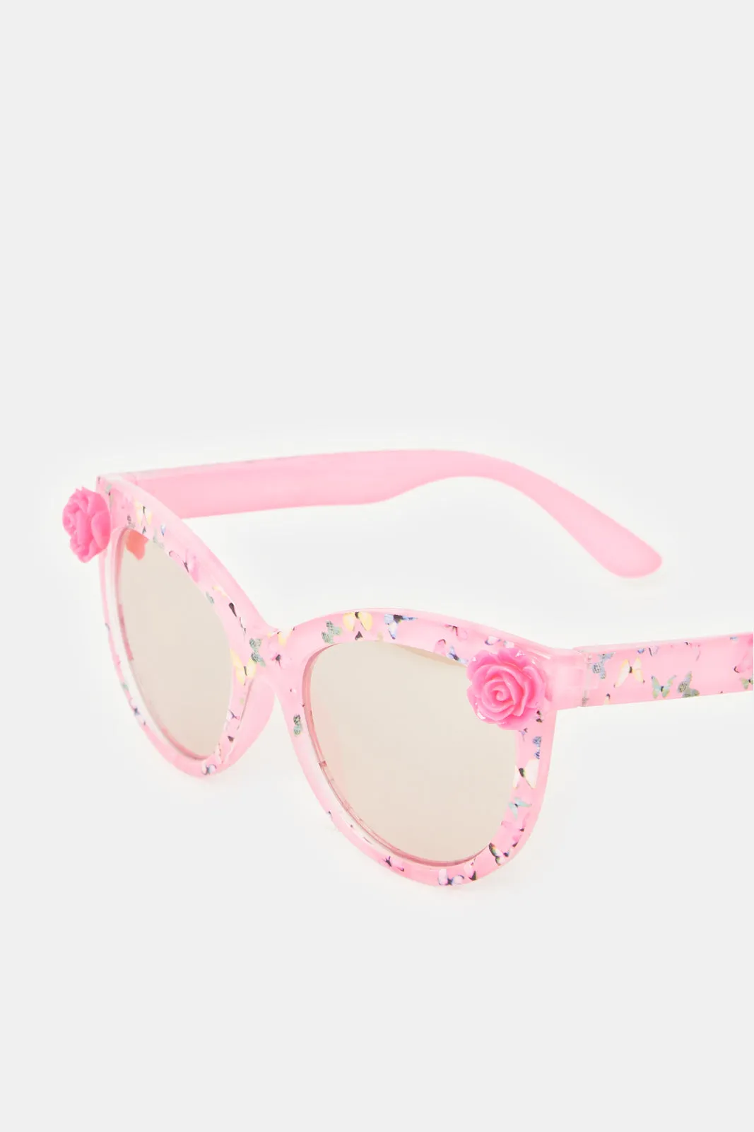 Girls Pink Floral Print Cat Eye Sunglasses
