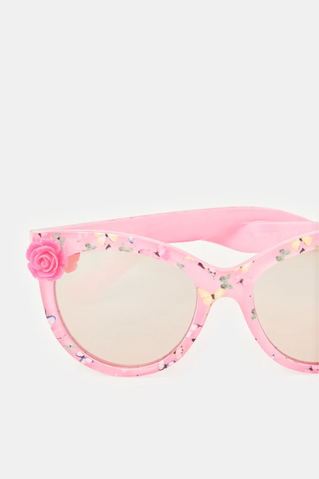 Girls Pink Floral Print Cat Eye Sunglasses
