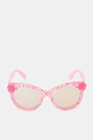 Girls Pink Floral Print Cat Eye Sunglasses