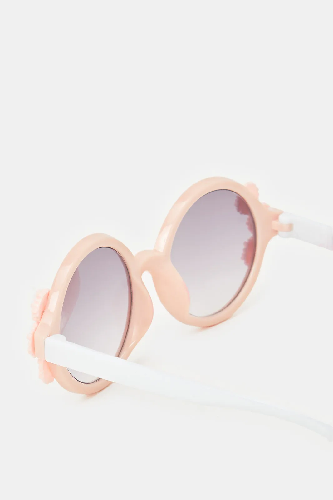 Girls Pink Round Floral Embellishment Sunglasses