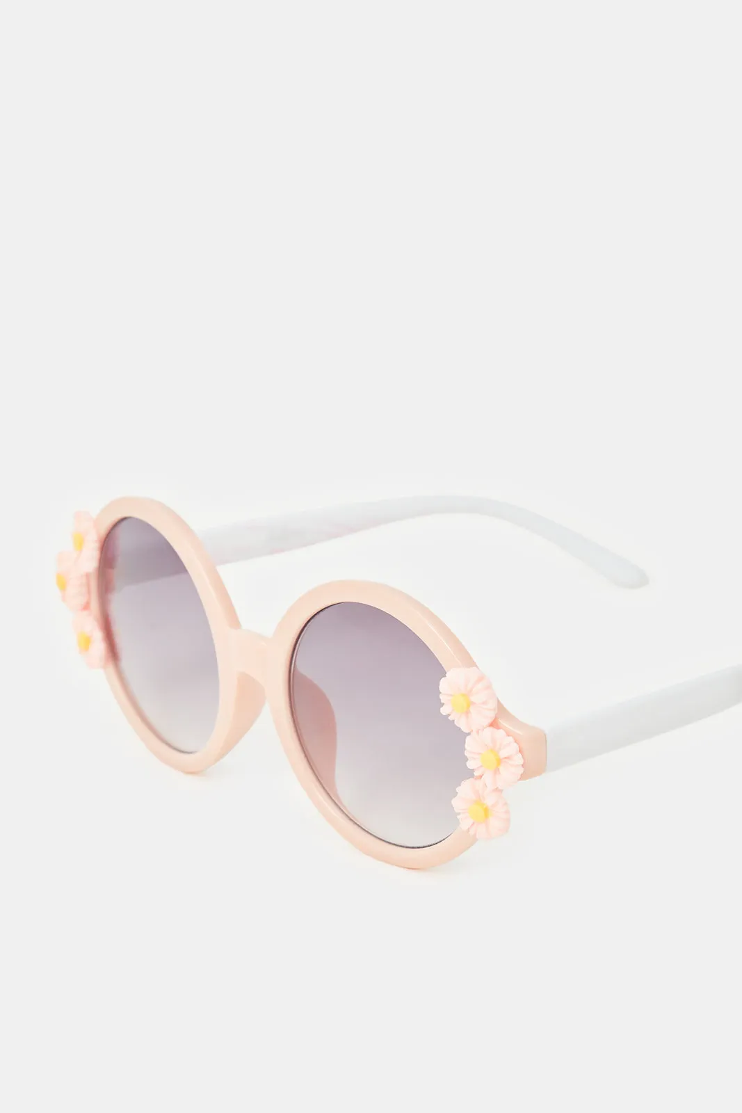 Girls Pink Round Floral Embellishment Sunglasses