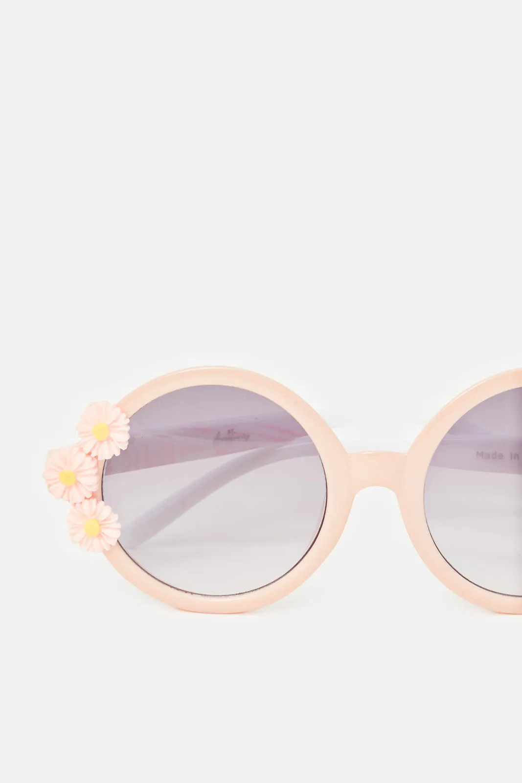 Girls Pink Round Floral Embellishment Sunglasses