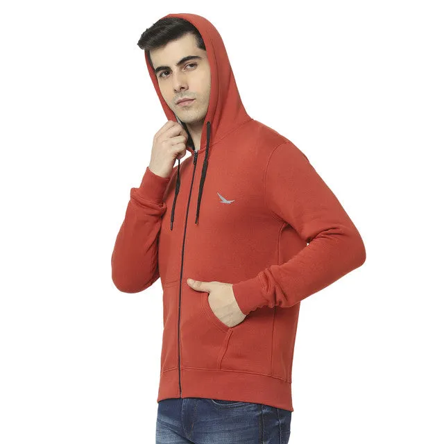 Hiflyers Mens Red Slim Fit Solid Cotton Fleece Sweatshirt With Hood