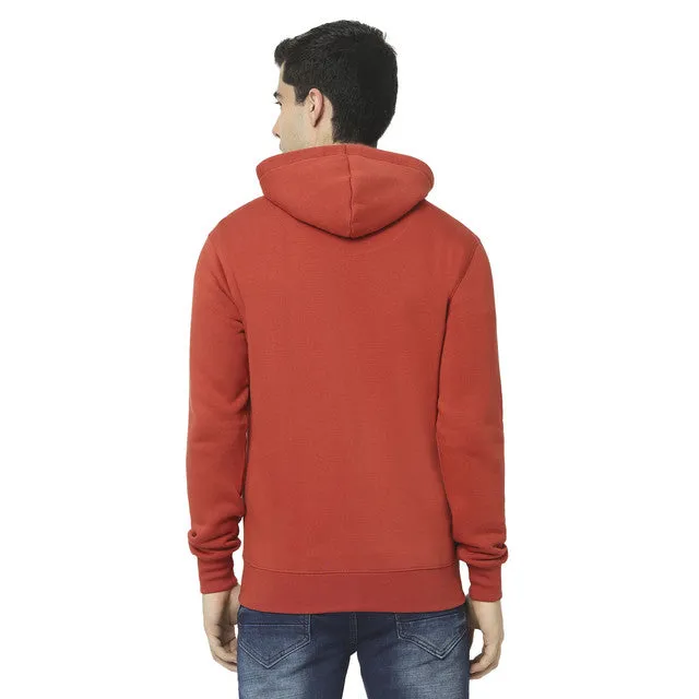 Hiflyers Mens Red Slim Fit Solid Cotton Fleece Sweatshirt With Hood
