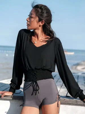 LANIKAR LONG SLEEVE TOP WITH LACE UP DETAIL