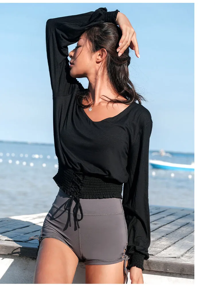 LANIKAR LONG SLEEVE TOP WITH LACE UP DETAIL