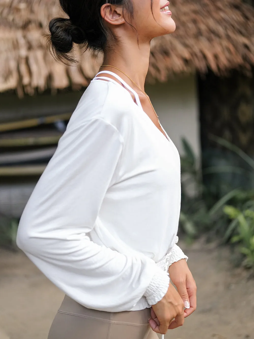LANIKAR LONG SLEEVE TOP WITH LACE UP DETAIL