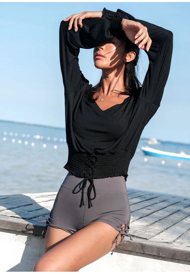 LANIKAR LONG SLEEVE TOP WITH LACE UP DETAIL