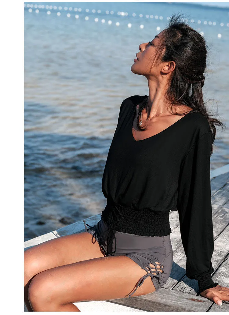 LANIKAR LONG SLEEVE TOP WITH LACE UP DETAIL