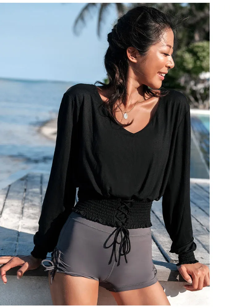 LANIKAR LONG SLEEVE TOP WITH LACE UP DETAIL