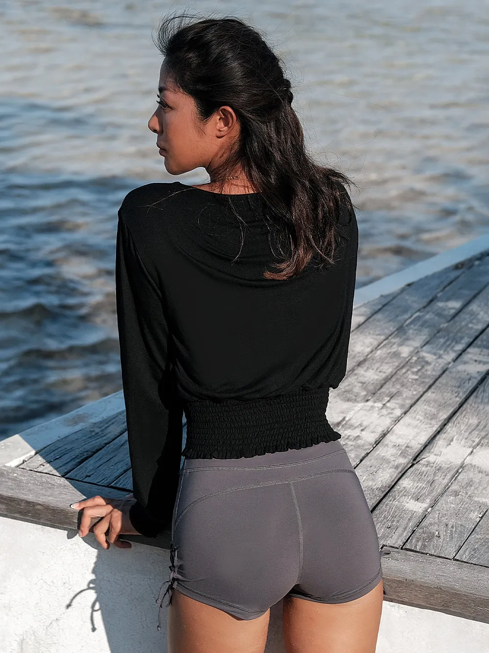 LANIKAR LONG SLEEVE TOP WITH LACE UP DETAIL