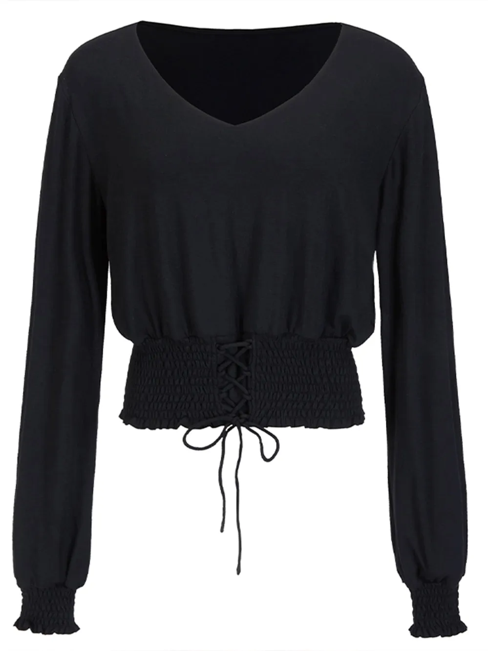 LANIKAR LONG SLEEVE TOP WITH LACE UP DETAIL