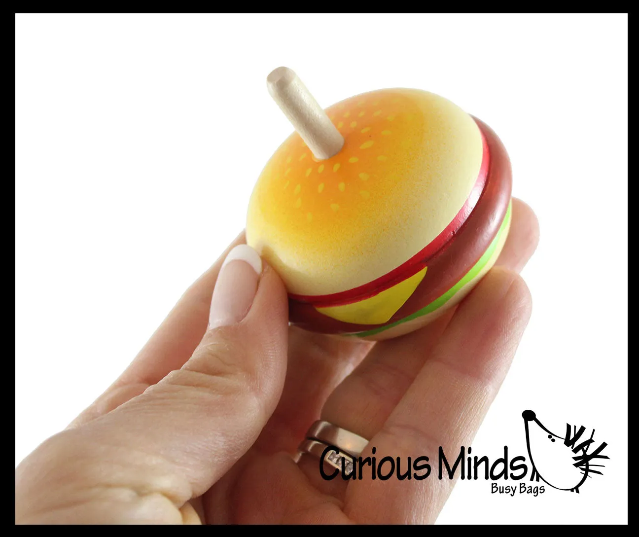 LAST CHANCE - LIMITED STOCK - Hamburger Wood Spinning Top Toy - Classic Wooden Toy - Burger
