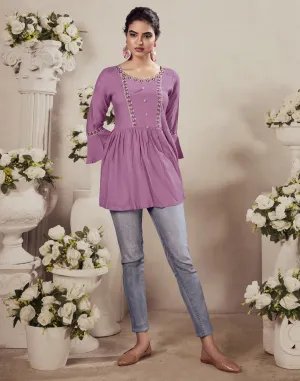 Lavender Embroidered Tunic Top