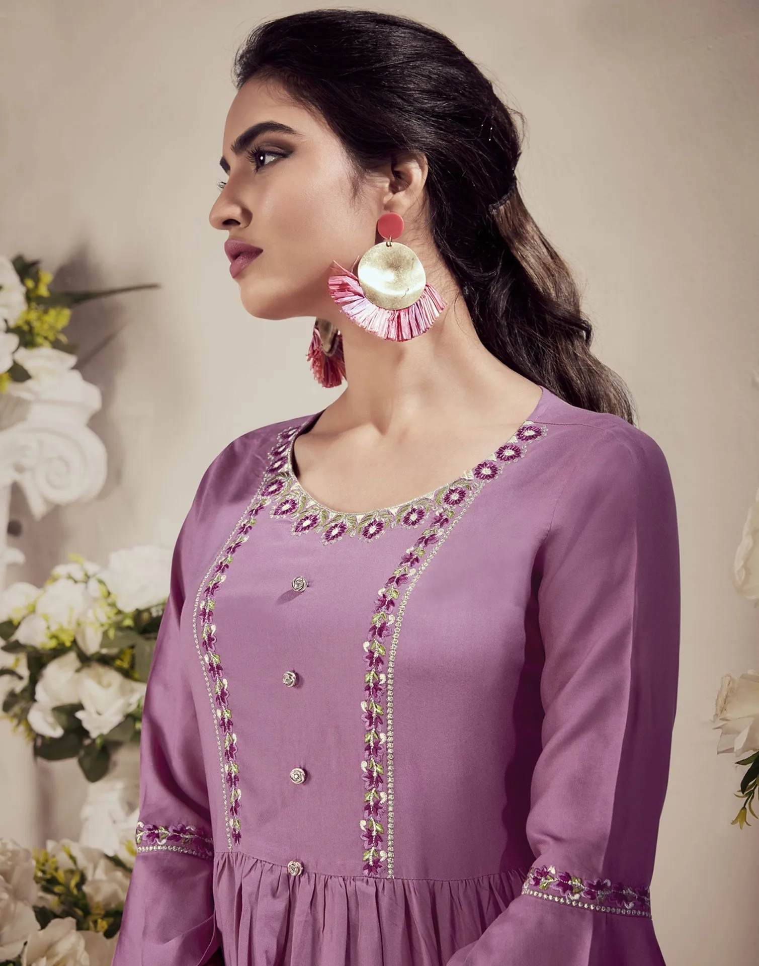 Lavender Embroidered Tunic Top